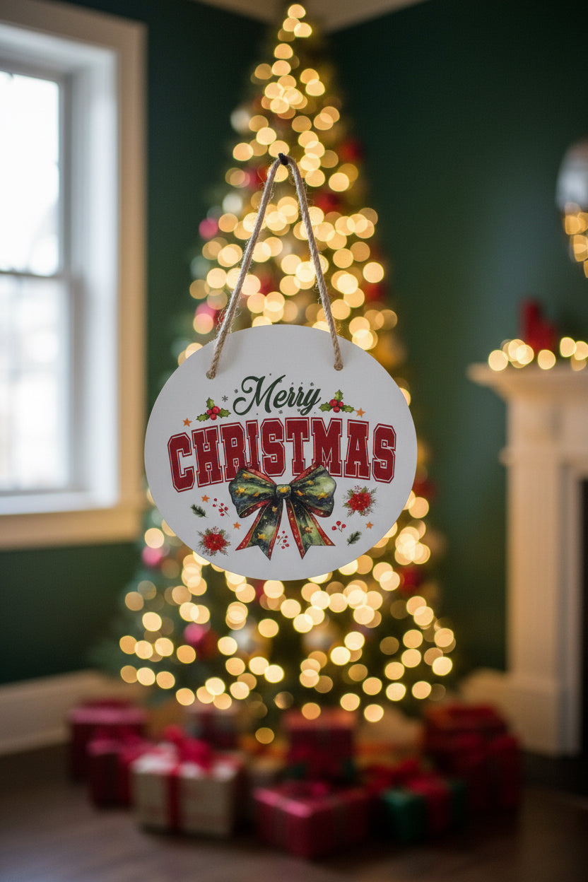 Merry Christmas Round Sign – 10 Inch Hanging Wall Decor The Bargains Basement