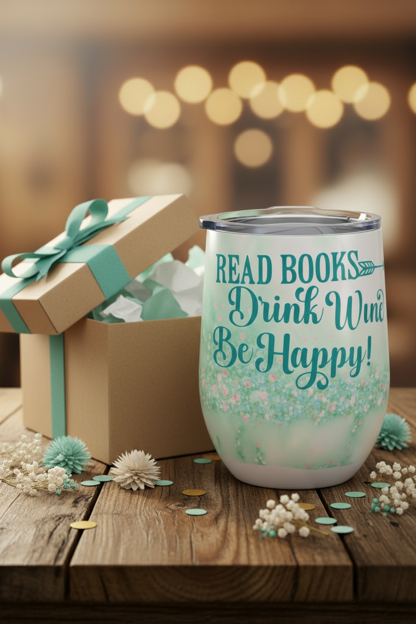 Read Books Drink Wine Be Happy — Handmade Wine Tumbler The Bargains Basement