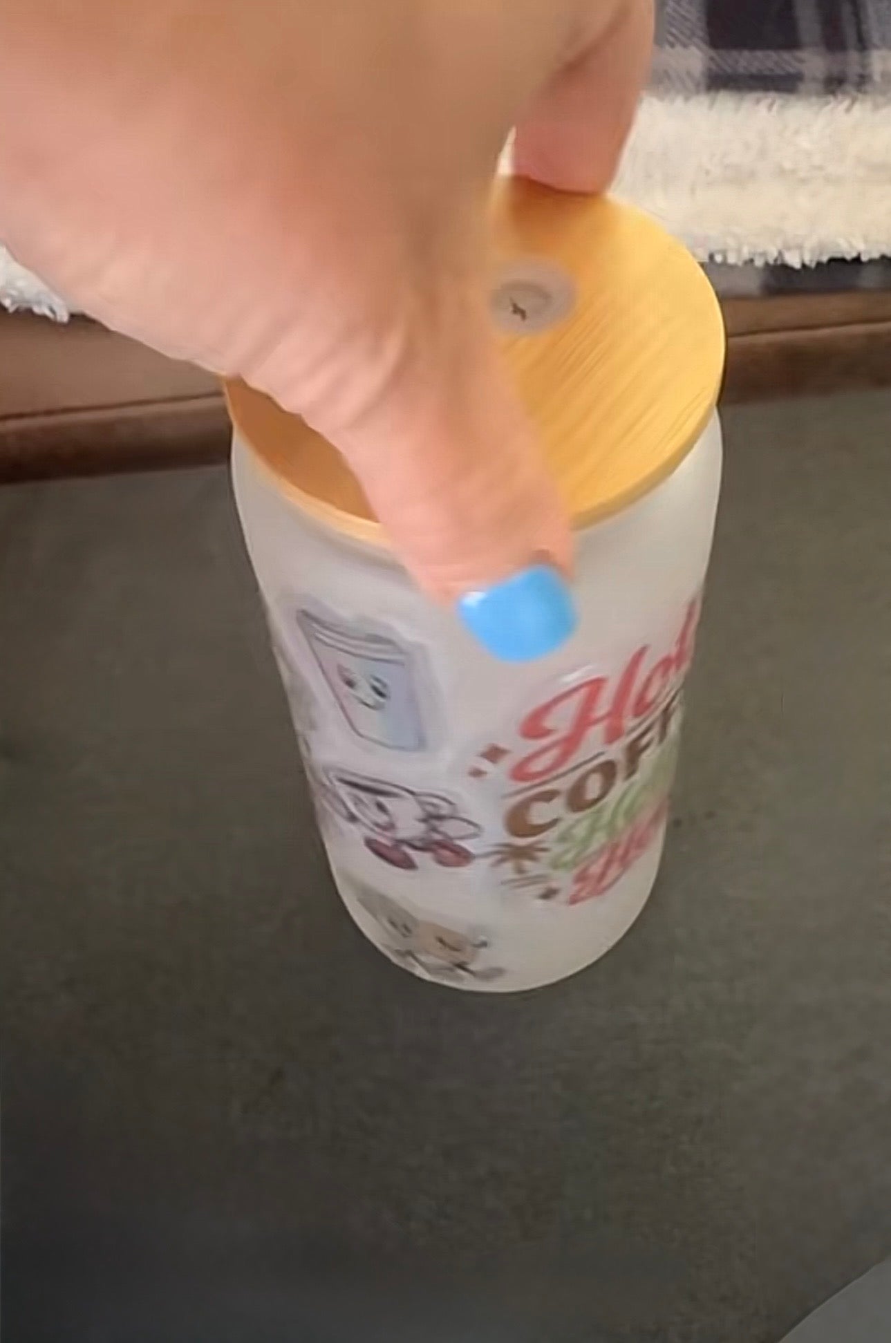 Hot Coffee Helps Frosted Glass Tumbler with Bamboo Lid The Bargains Basement