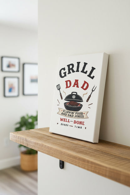 Grill Dad canvas wall art featuring a BBQ grill design, perfect for Father's Day gifts and home decoration.