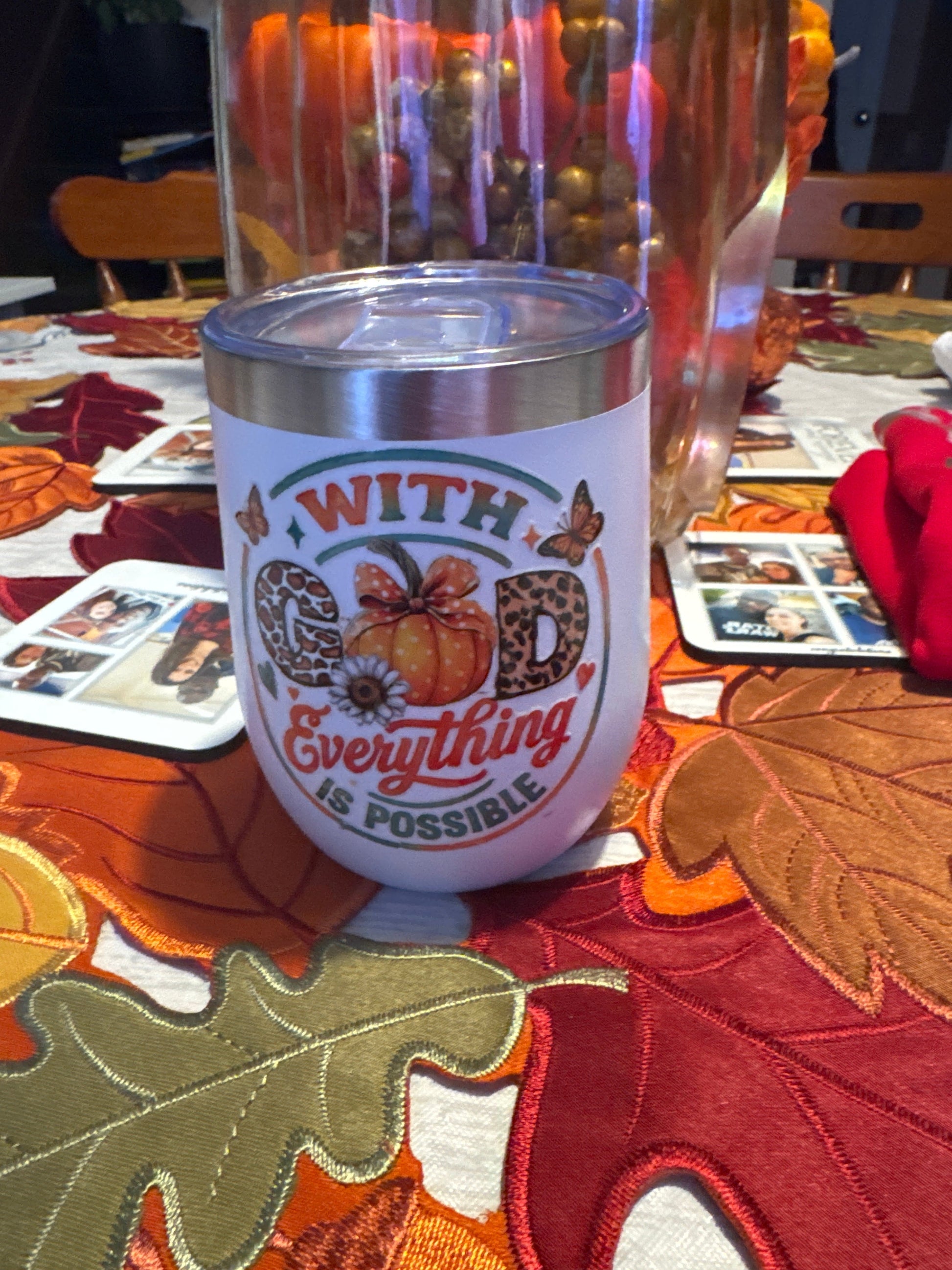 With God Everything Is Possible – Fall Pumpkin Leopard Print Stemless Wine Tumbler The Bargains Basement