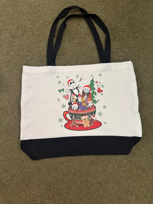 Nightmare Before Christmas Holiday Canvas Tote Bag | Handmade | Gothic Christmas Gift4 picture di