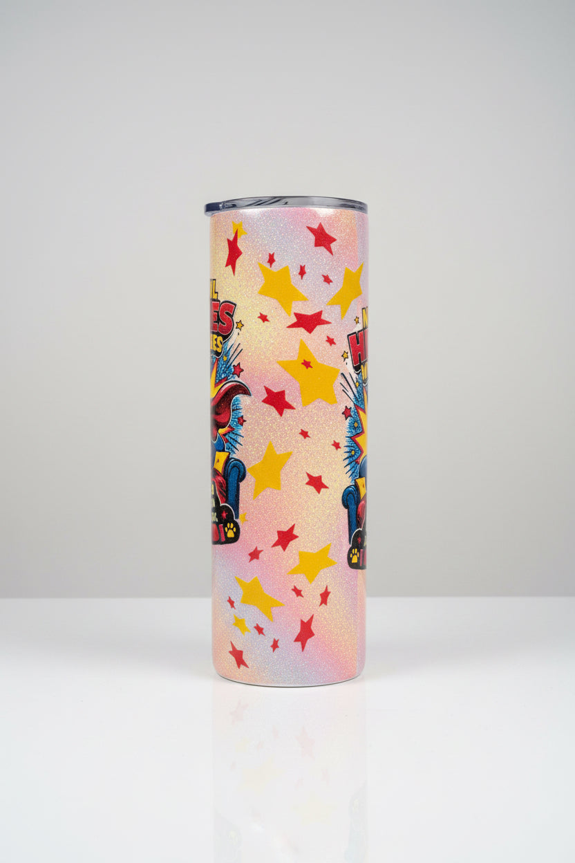 Not All Heroes Wear Capes – Black Pug Glitter Tumbler The Bargains Basement