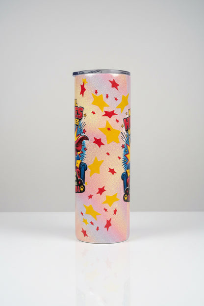 Not All Heroes Wear Capes – Black Pug Glitter Tumbler The Bargains Basement