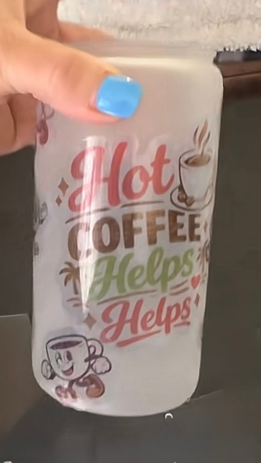 Hot Coffee Helps Frosted Glass Tumbler with Bamboo Lid The Bargains Basement