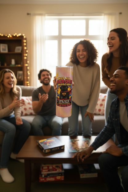 Not All Heroes Wear Capes – Black Pug Glitter Tumbler The Bargains Basement