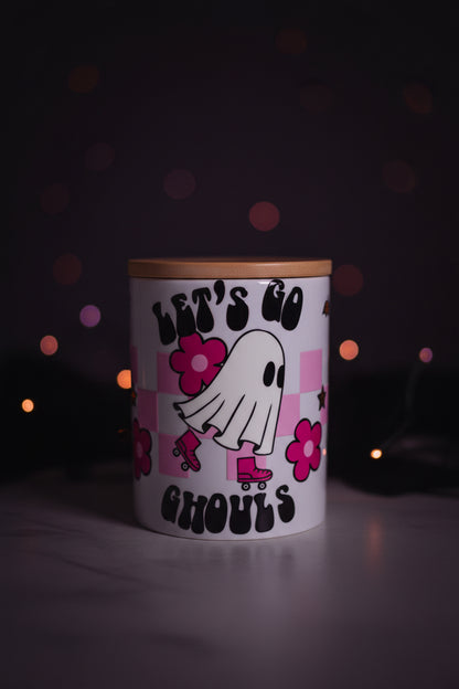 Let's Go Ghouls Halloween Ceramic Mug with Bamboo Lid & Gold Spoon The Bargains Basement
