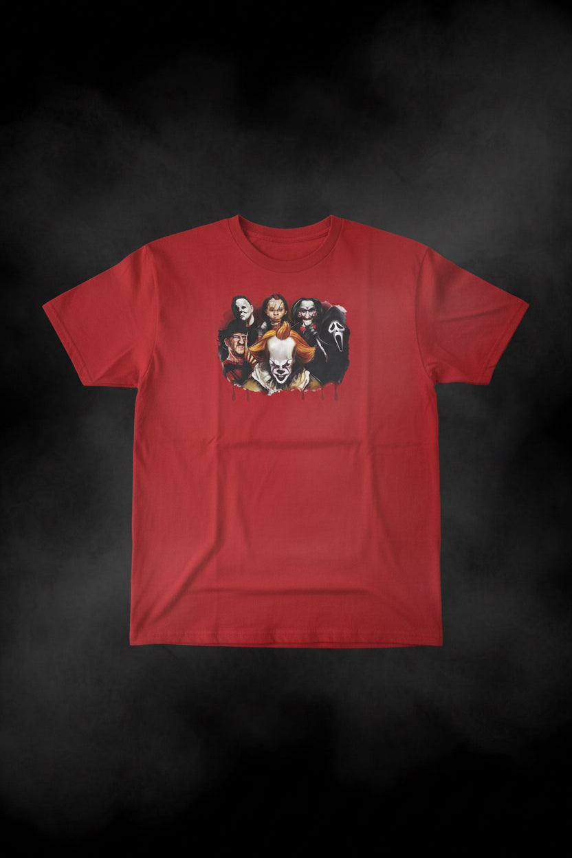 Horror Icons Graphic T-Shirt | Red Horror Tee - Large The Bargains Basement