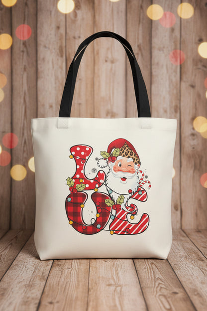 LOVE Santa Christmas Canvas Tote Bag | Holiday Sublimation Print The Bargains Basement