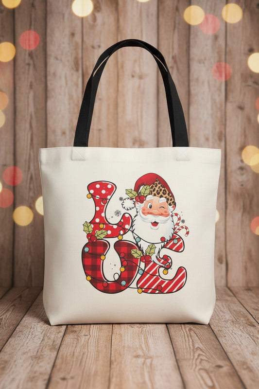 LOVE Santa Christmas Canvas Tote Bag | Holiday Sublimation Print The Bargains Basement