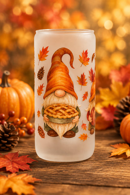 Autumn Gnome & Pie Frosted Glass Tumbler The Bargains Basement
