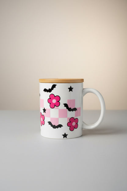 Let's Go Ghouls Halloween Ceramic Mug with Bamboo Lid & Gold Spoon The Bargains Basement