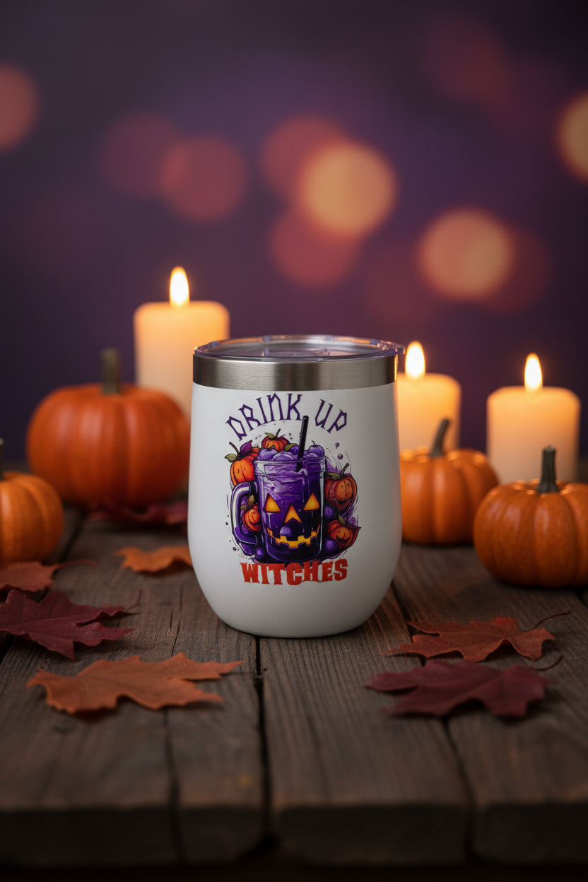 Drink Up Witches Halloween Stemless Wine Tumbler – Handmade The Bargains Basement