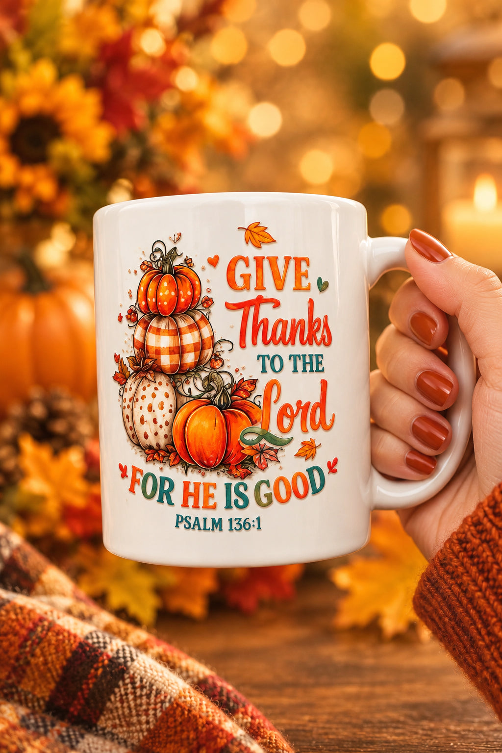 Give Thanks to the Lord Ceramic Mug with Bamboo Lid & Spoon The Bargains Basement