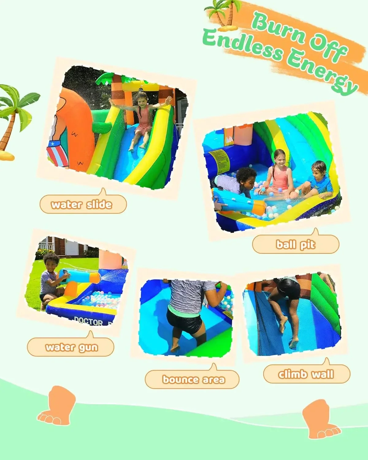 Dolphin Inflatable Water Slide – Kids Water Park with Splash Pool & Long Slide