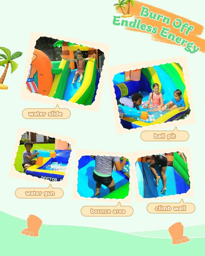 Dolphin Inflatable Water Slide – Kids Water Park with Splash Pool & Long Slide