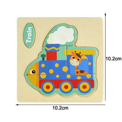 Montessori Wooden Cartoon Animal Puzzles – Early Learning Toy Set