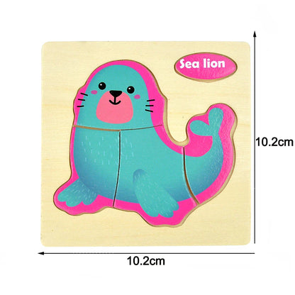 Montessori Wooden Cartoon Animal Puzzles – Early Learning Toy Set