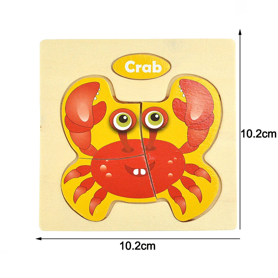 Montessori Wooden Cartoon Animal Puzzles – Early Learning Toy Set
