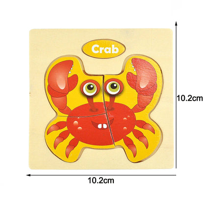 Montessori Wooden Cartoon Animal Puzzles – Early Learning Toy Set