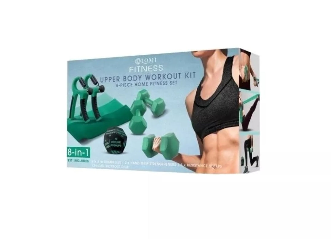 Lomi Fitness Upper Body Workout Kit 8-Piece Home Fitness Set, Emerald