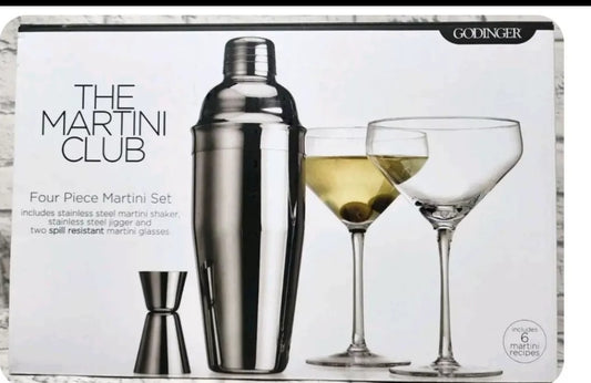 Godinger Four Piece Martini Set 2 Martini glasses, 1 jigger 1 martini shaker