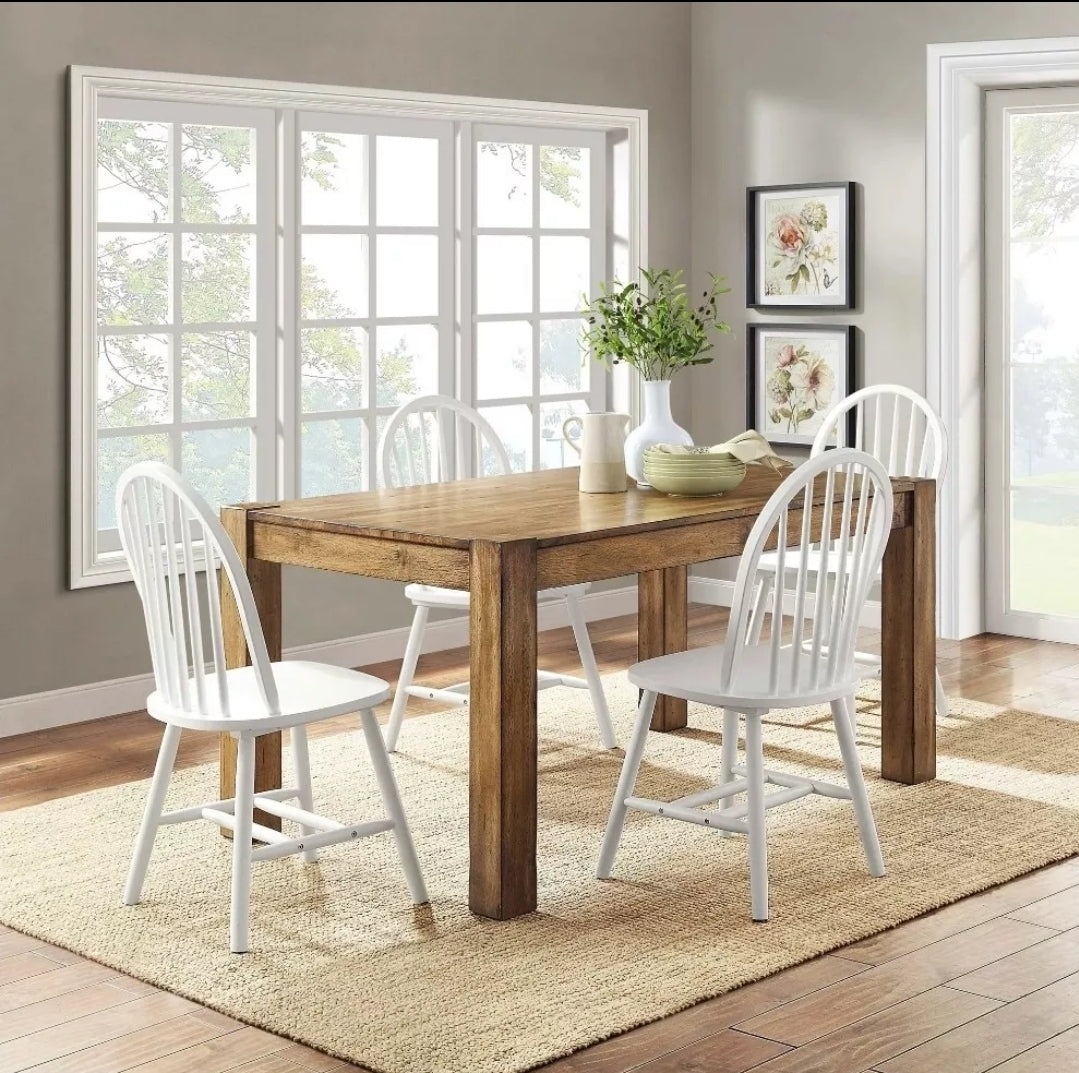 Autumn Lane Windsor Solid Wood Dining Chairs, Set of 2, Solid White NEW