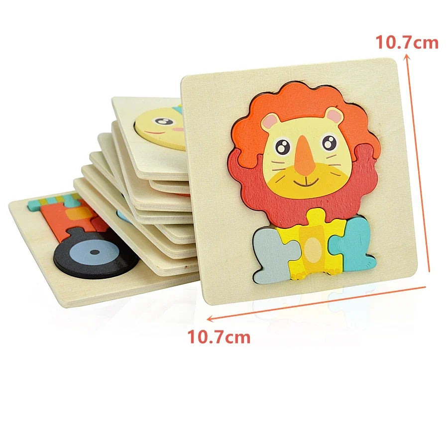 Montessori Wooden Cartoon Animal Puzzles – Early Learning Toy Set