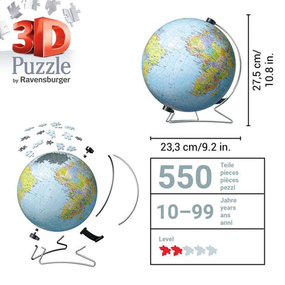 World Globe with Stand 550 Piece 3D Jigsaw Puzzle Ravensburger Puzzle Merchant