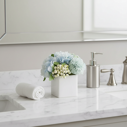 Artificial Faux Flowers with Small Ceramic Vase, Hydrangea with Vase Plastic... unknown