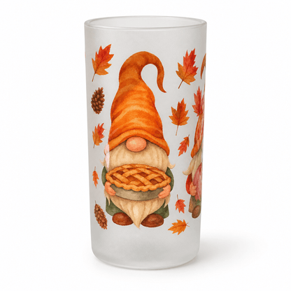 Autumn Gnome & Pie Frosted Glass Tumbler - The Bargains BasementAutumn Gnome & Pie Frosted Glass Tumbler