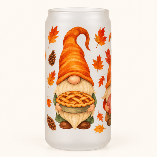 Autumn Gnome & Pie Frosted Glass Tumbler - The Bargains BasementAutumn Gnome & Pie Frosted Glass Tumbler