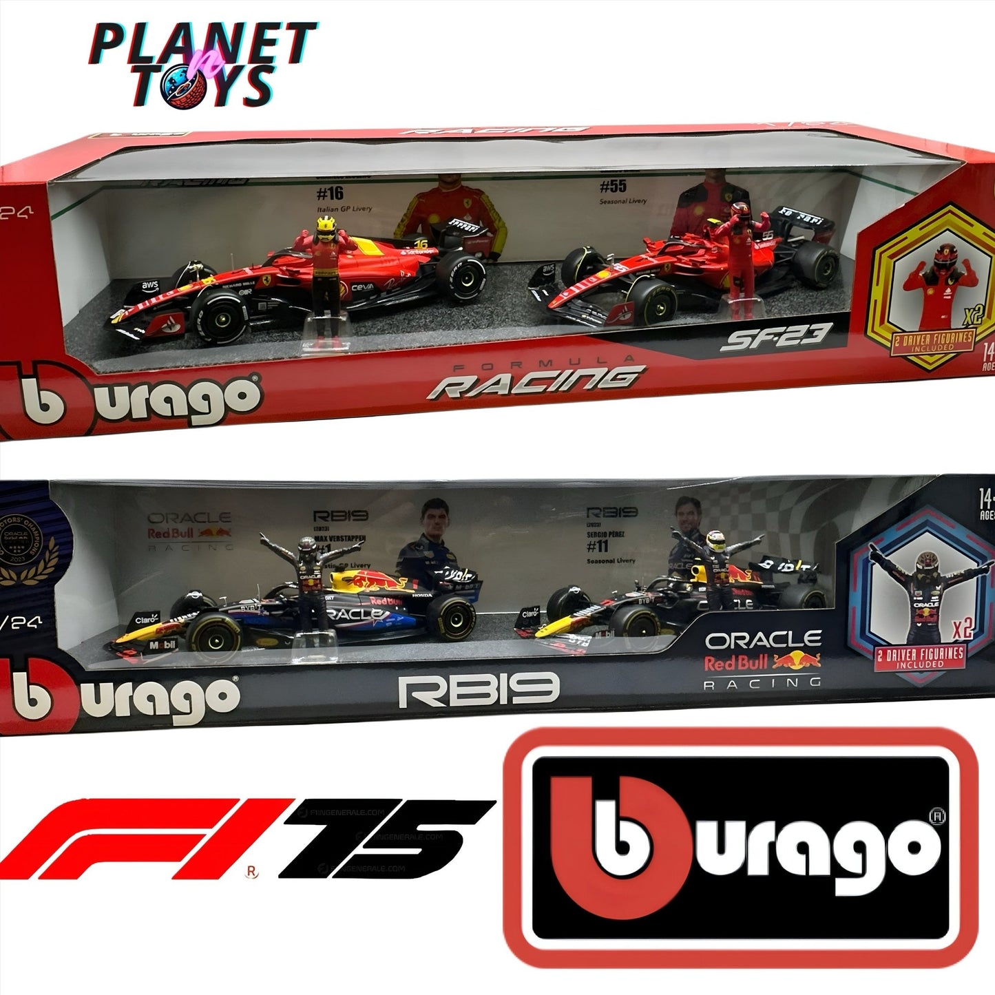 Bburago Formula One Racing 1:24 scale Race Cars with Driver Figures 2 - Pack - The Bargains BasementBburago Formula One Racing 1:24 scale Race Cars with Driver Figures 2 - Pack