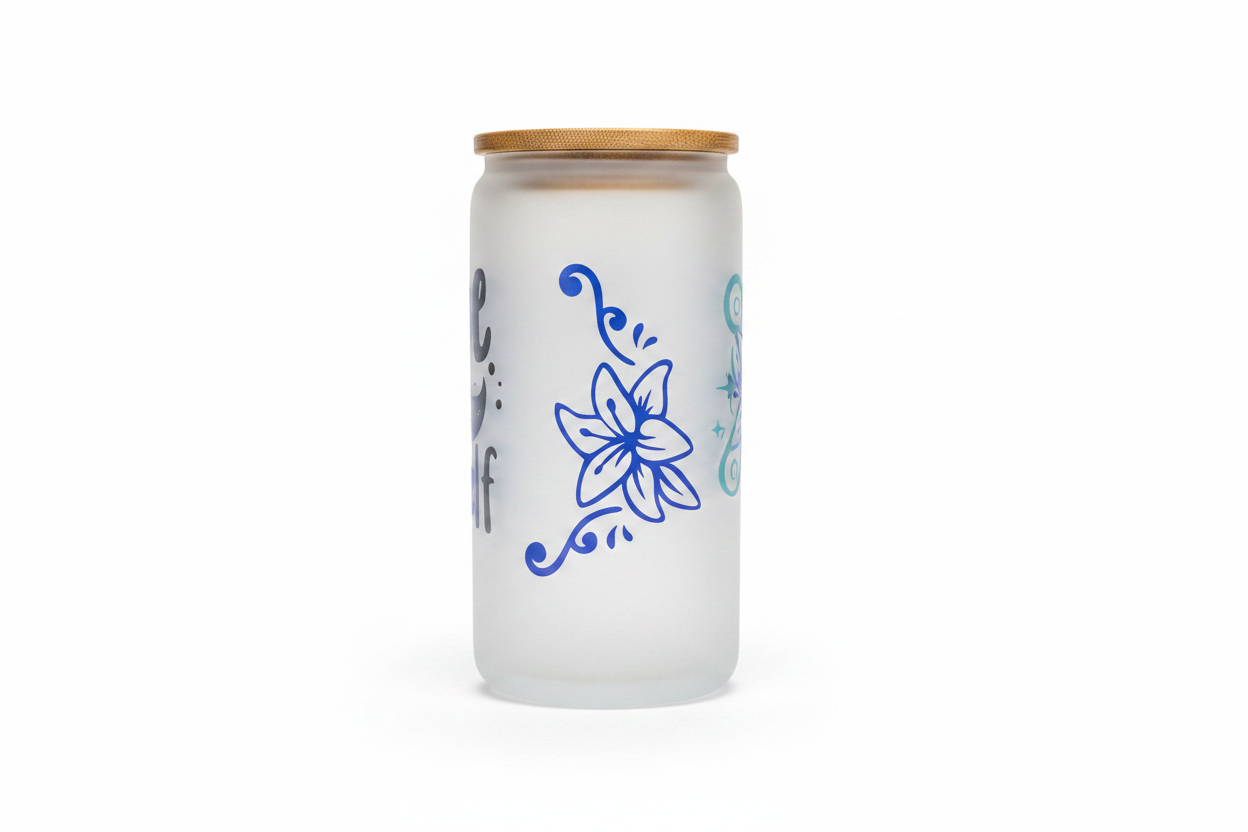 Take Time For Yourself – Handmade Frosted Glass Tumbler with Bamboo Lid The Bargains Basement