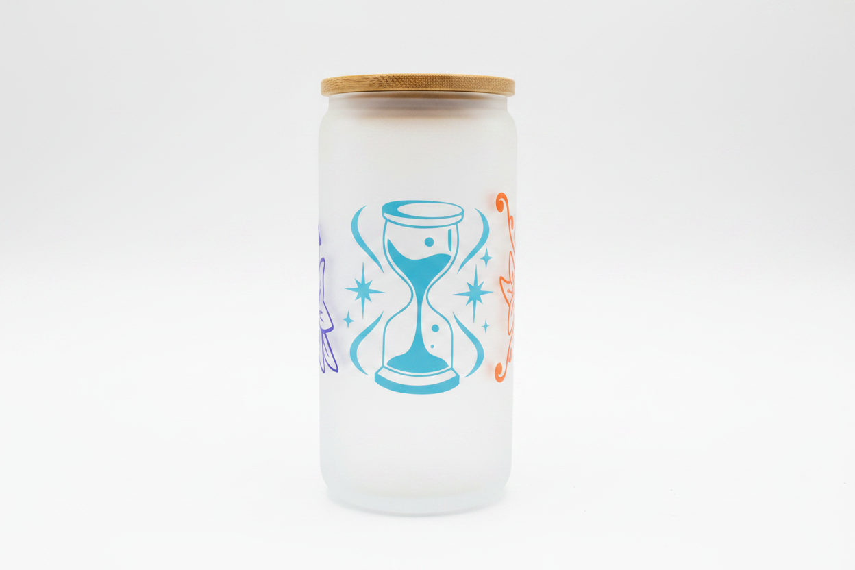 Take Time For Yourself – Handmade Frosted Glass Tumbler with Bamboo Lid The Bargains Basement