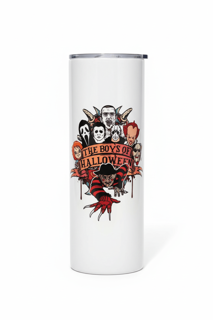 Boys of Halloween Double-Sided Stainless Steel Tumbler with Straw | 20oz Halloween Drinkware - The Bargains BasementBoys of Halloween Double-Sided Stainless Steel Tumbler with Straw | 20oz Halloween Drinkware