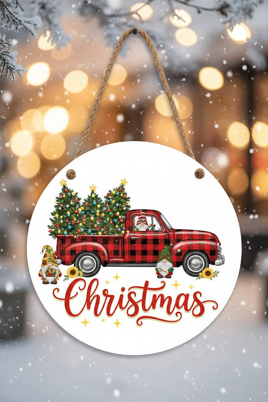 Christmas Gnomes Red Truck Round Metal Sign – 10 Inch Hanging Wall Decor - The Bargains BasementChristmas Gnomes Red Truck Round Metal Sign – 10 Inch Hanging Wall Decor