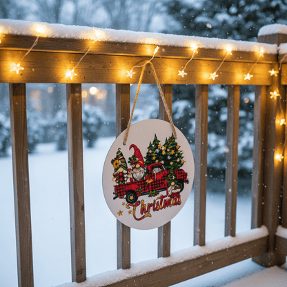 Christmas Gnomes Red Truck Round Metal Sign – 10 Inch Hanging Wall Decor - The Bargains BasementChristmas Gnomes Red Truck Round Metal Sign – 10 Inch Hanging Wall Decor