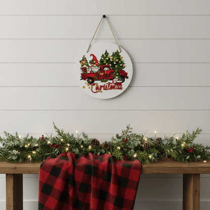 Christmas Gnomes Red Truck Round Metal Sign – 10 Inch Hanging Wall Decor - The Bargains BasementChristmas Gnomes Red Truck Round Metal Sign – 10 Inch Hanging Wall Decor