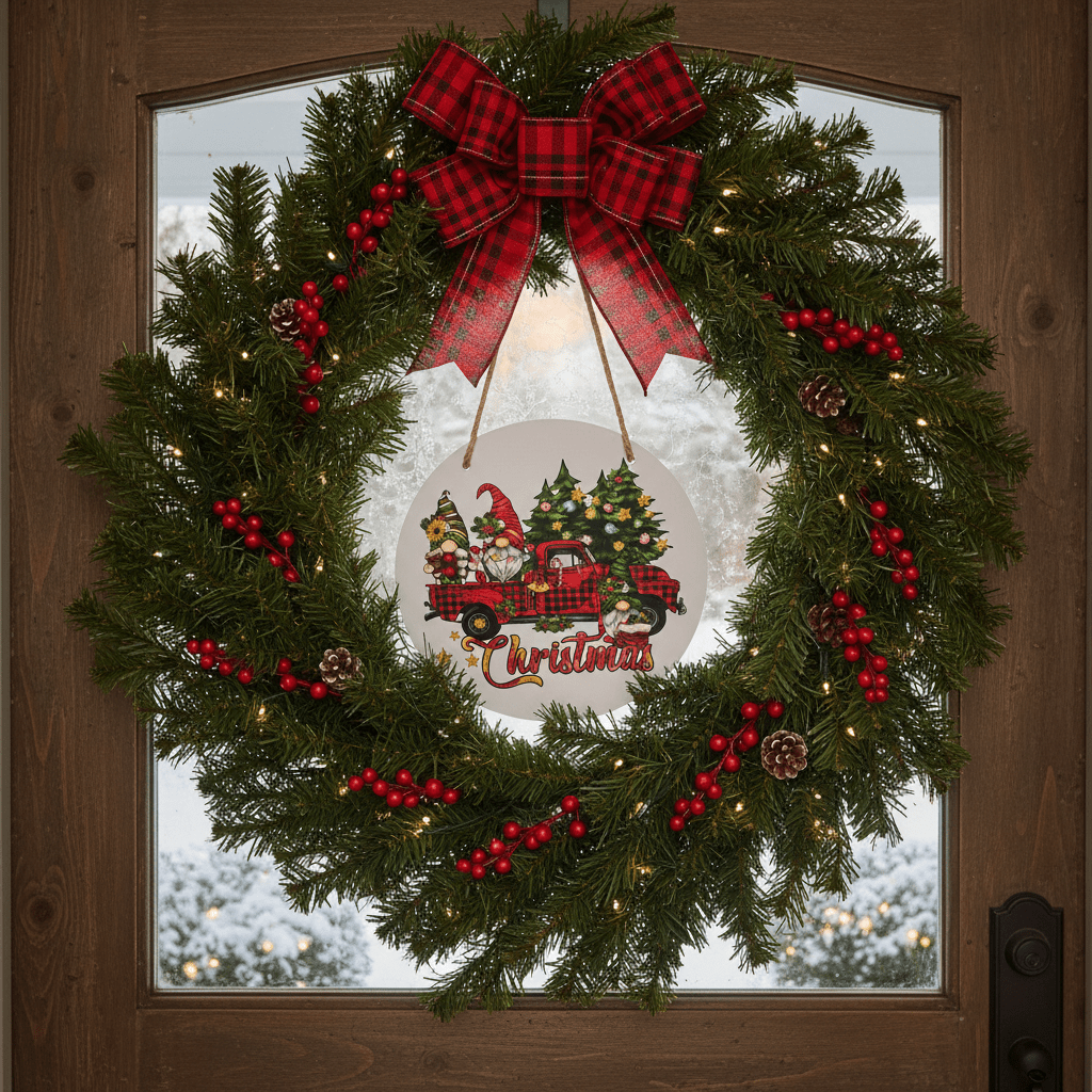 Christmas Gnomes Red Truck Round Metal Sign – 10 Inch Hanging Wall Decor - The Bargains BasementChristmas Gnomes Red Truck Round Metal Sign – 10 Inch Hanging Wall Decor