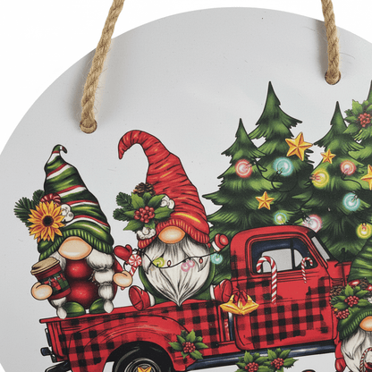 Christmas Gnomes Red Truck Round Metal Sign – 10 Inch Hanging Wall Decor - The Bargains BasementChristmas Gnomes Red Truck Round Metal Sign – 10 Inch Hanging Wall Decor