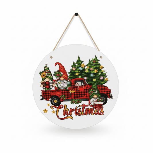 Christmas Gnomes Red Truck Round Metal Sign – 10 Inch Hanging Wall Decor - The Bargains BasementChristmas Gnomes Red Truck Round Metal Sign – 10 Inch Hanging Wall Decor