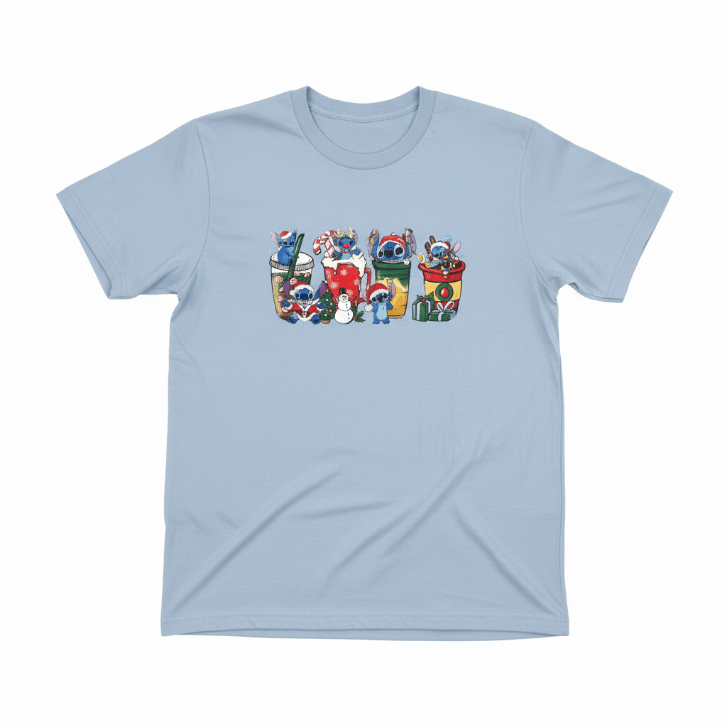 Christmas Stitch Holiday Cups Graphic T-Shirt | Handmade Holiday Tee- large - The Bargains BasementChristmas Stitch Holiday Cups Graphic T-Shirt | Handmade Holiday Tee- large