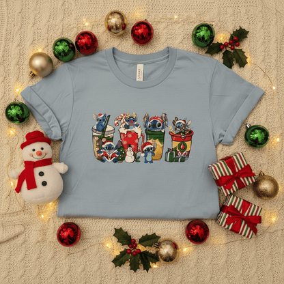 Christmas Stitch Holiday Cups Graphic T-Shirt | Handmade Holiday Tee- large - The Bargains BasementChristmas Stitch Holiday Cups Graphic T-Shirt | Handmade Holiday Tee- large