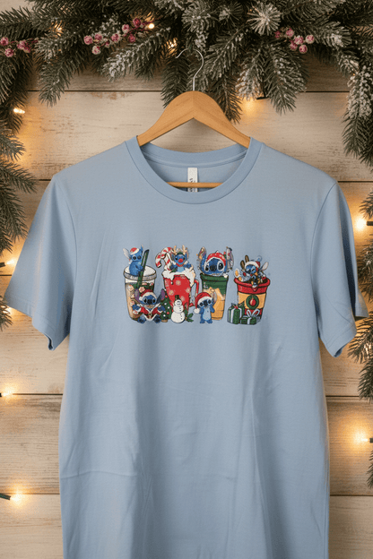 Christmas Stitch Holiday Cups Graphic T-Shirt | Handmade Holiday Tee- large - The Bargains BasementChristmas Stitch Holiday Cups Graphic T-Shirt | Handmade Holiday Tee- large
