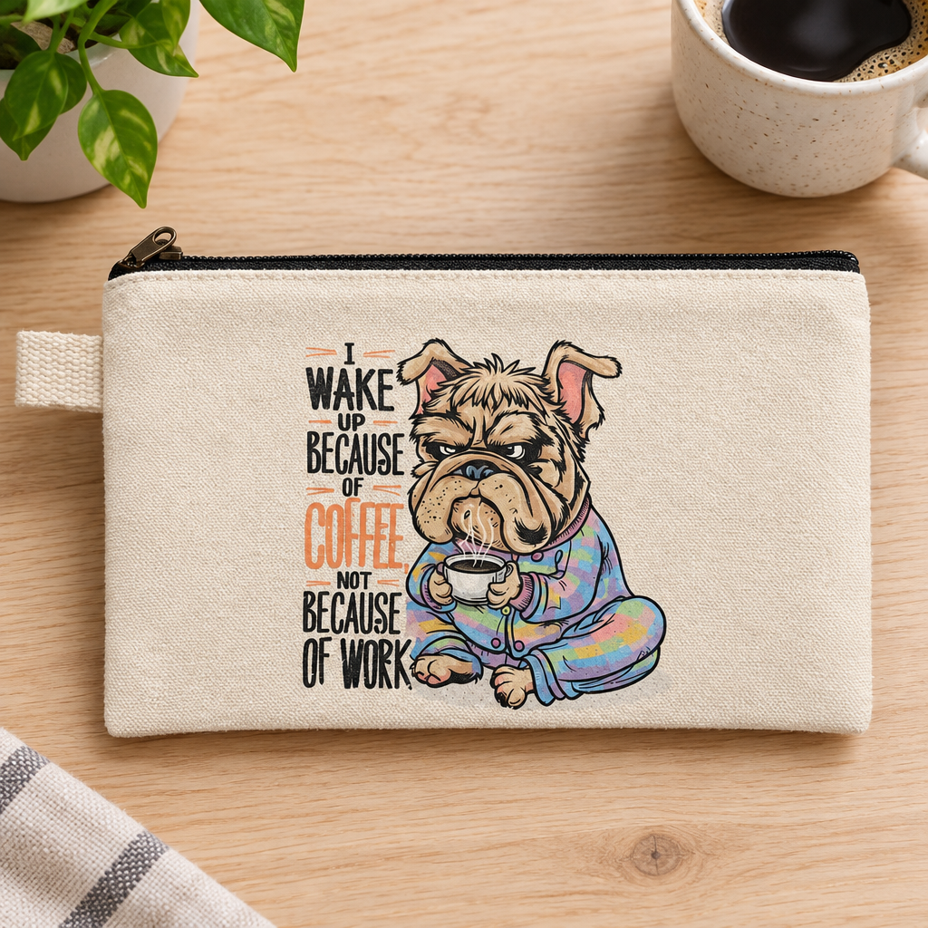 Coffee bulldog pouch by a coffee cup