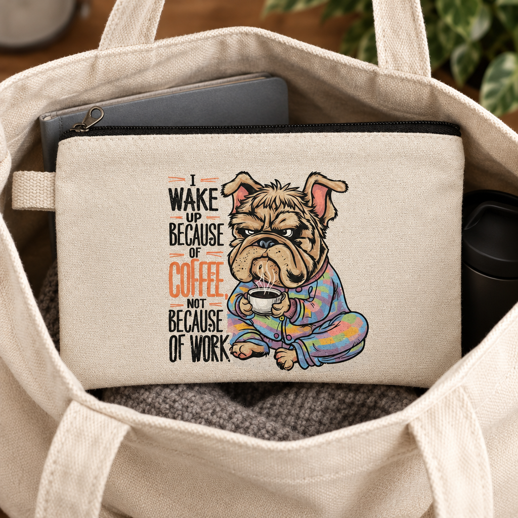 Coffee bulldog pouch in a tote