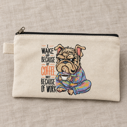 Coffee bulldog pouch on linen