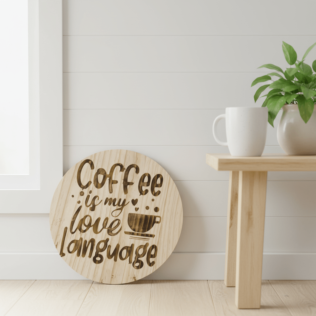 Coffee Is My Love Language – 12" Round Wood Burned Sign - The Bargains BasementCoffee Is My Love Language – 12" Round Wood Burned Sign