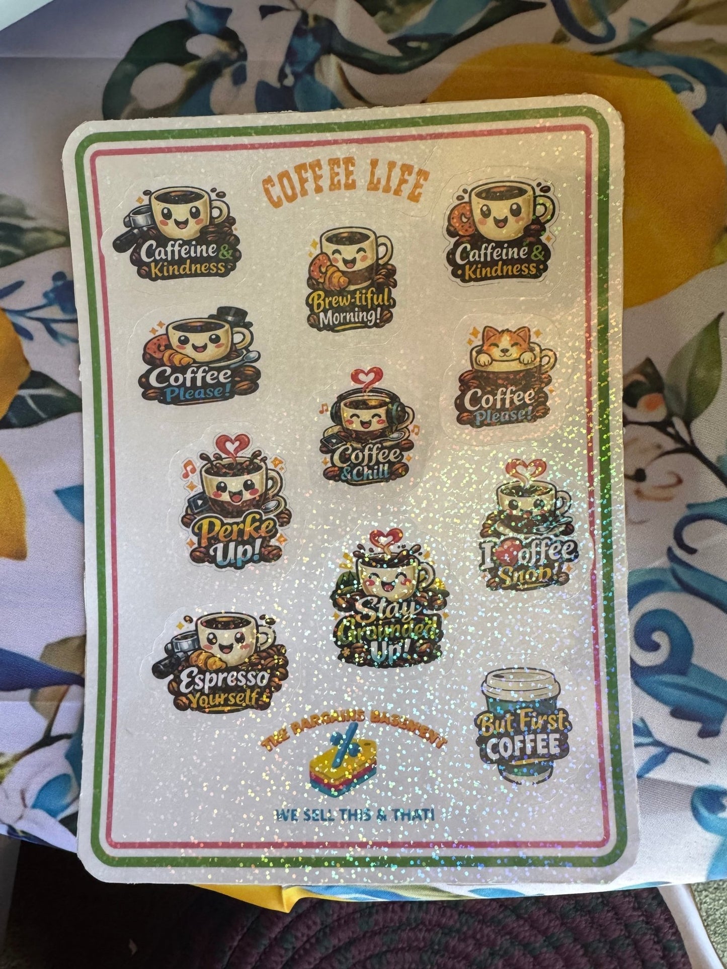 Coffee Life Vinyl Sticker Sheet – 10 Holographic Waterproof Stickers - The Bargains BasementCoffee Life Vinyl Sticker Sheet – 10 Holographic Waterproof Stickers